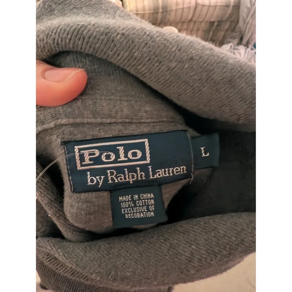 Polo Ralph Lauren Men's Gray Button Mock Neck Cotton Pullover Sweatshirt- Size L